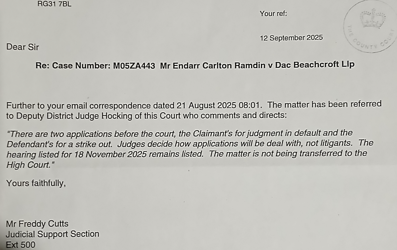 excerpt of official posted letter reply