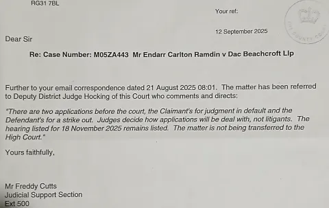 excerpt of official posted letter reply